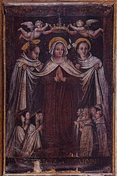 Quadro della Madonna del,Carmine con i SS. Alberto e Angelo e religiosi carmelitani